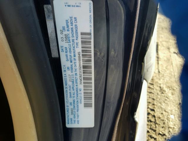 3VWCB21C02M448845 - 2002 VOLKSWAGEN NEW BEETLE 蓝色 照片 10