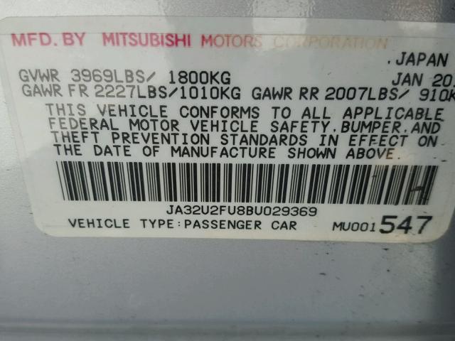 JA32U2FU8BU029369 - 2011 MITSUBISHI LANCER ES/ GRAY photo 10