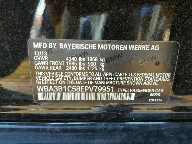 WBA3B1C58EPV79951 - 2014 BMW 320 I BLACK photo 10