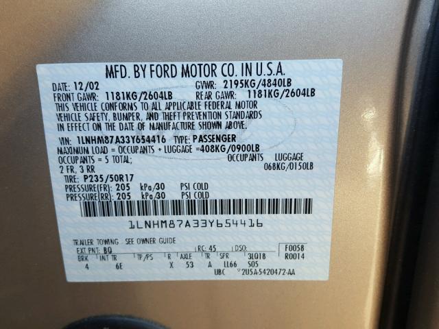 1LNHM87A33Y654416 - 2003 LINCOLN LS 金色 照片 10