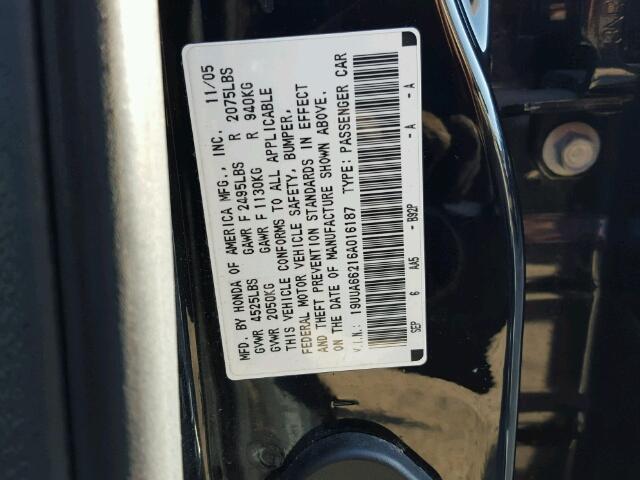 19UUA66216A016187 - 2006 ACURA 3.2TL BLACK photo 10