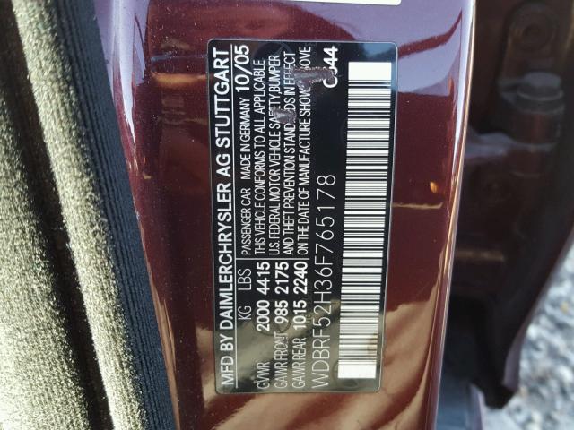 WDBRF52H36F765178 - 2006 MERCEDES-BENZ C GENERATI BURGUNDY photo 10