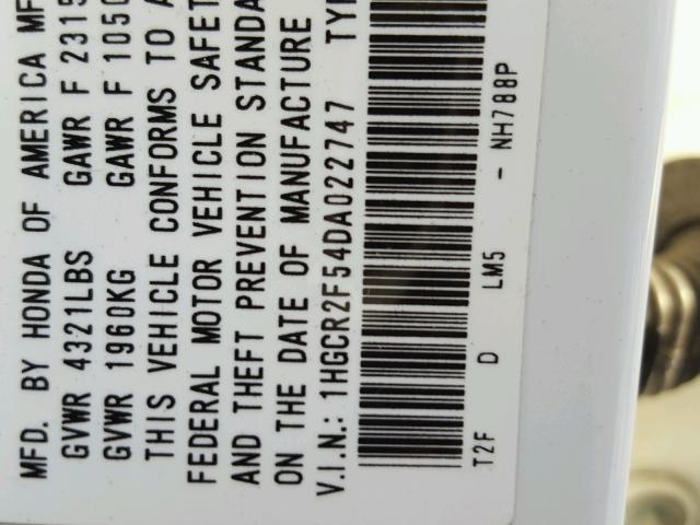 1HGCR2F54DA022747 - 2013 HONDA ACCORD SPO WHITE photo 10