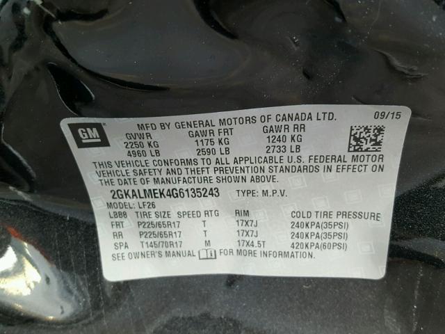 2GKALMEK4G6135243 - 2016 GMC TERRAIN SL BLACK photo 10