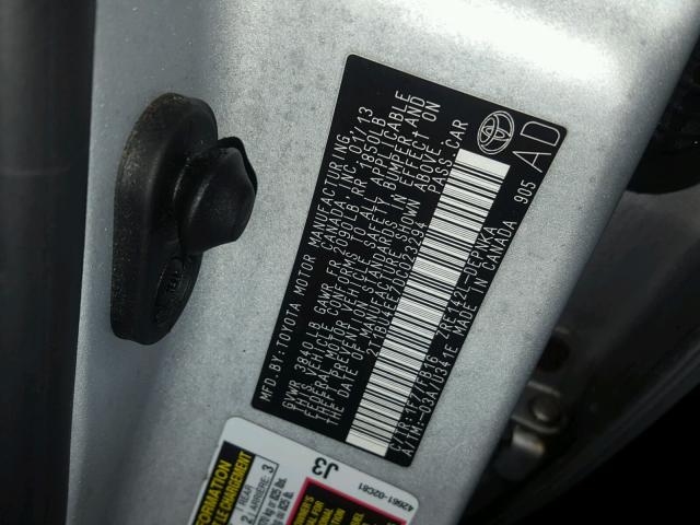 2T1BU4EE7DC023294 - 2013 TOYOTA COROLLA BA SILVER photo 10