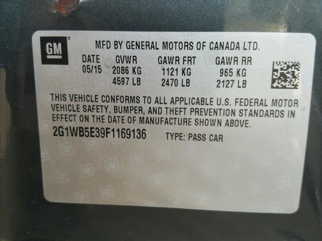 2G1WB5E39F1169136 - 2015 CHEVROLET IMPALA LIM GRAY photo 10