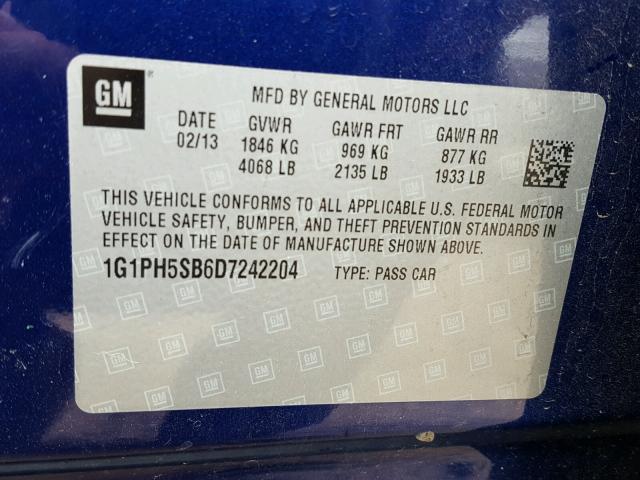 1G1PH5SB6D7242204 - 2013 CHEVROLET CRUZE ECO BLUE photo 10