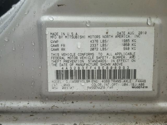 4A32B3FF4BE008993 - 2011 MITSUBISHI GALANT ES SILVER photo 10