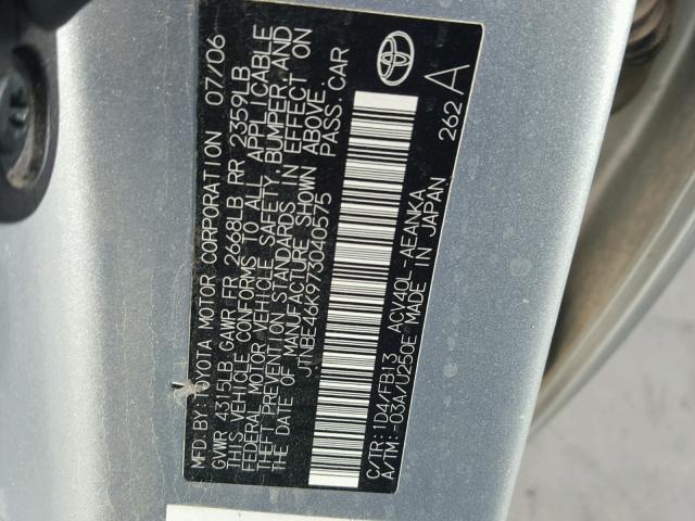 JTNBE46K973040575 - 2007 TOYOTA CAMRY NEW SILVER photo 10