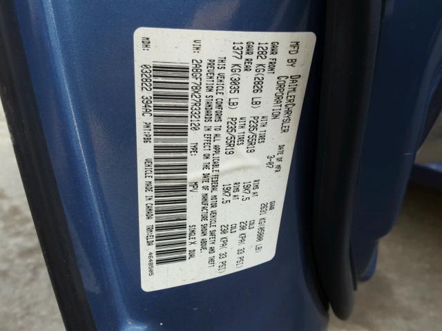 2A8GF78X27R332120 - 2007 CHRYSLER PACIFICA L ლურჯი ფოტო 10