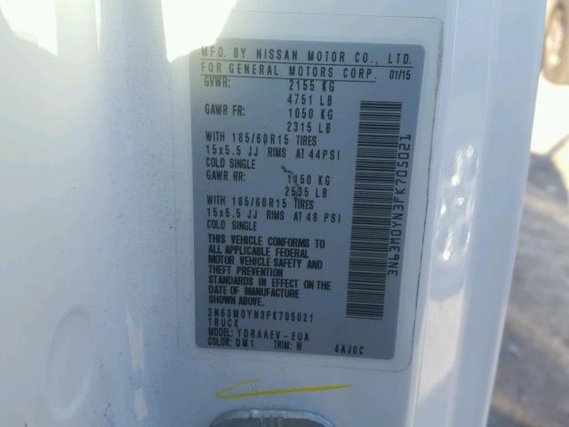 3N63M0YN3FK705021 - 2015 CHEVROLET CITY EXPRE WHITE photo 10