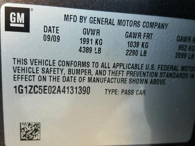 1G1ZC5E02A4131390 - 2010 CHEVROLET MALIBU 1LT გრაფიტი ფოტო 10