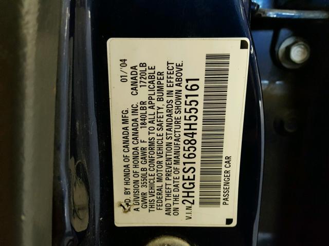 2HGES16584H555161 - 2004 HONDA CIVIC LX BLUE photo 8