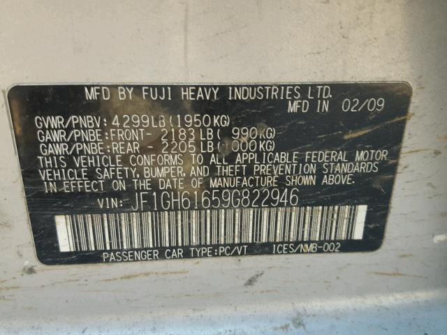 JF1GH61659G822946 - 2009 SUBARU IMPREZA 2. SILVER photo 10