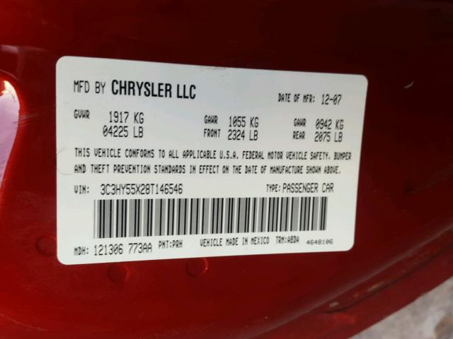 3C3HY55X28T146546 - 2008 CHRYSLER PT CRUISER RED photo 10