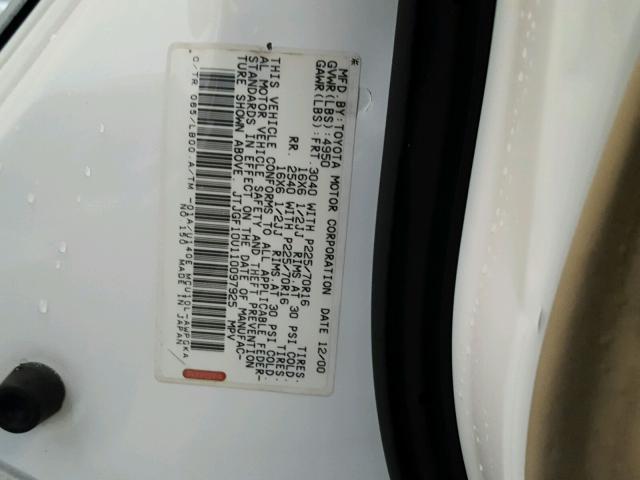 JTJGF10U110097925 - 2001 LEXUS RX 300 WHITE photo 10