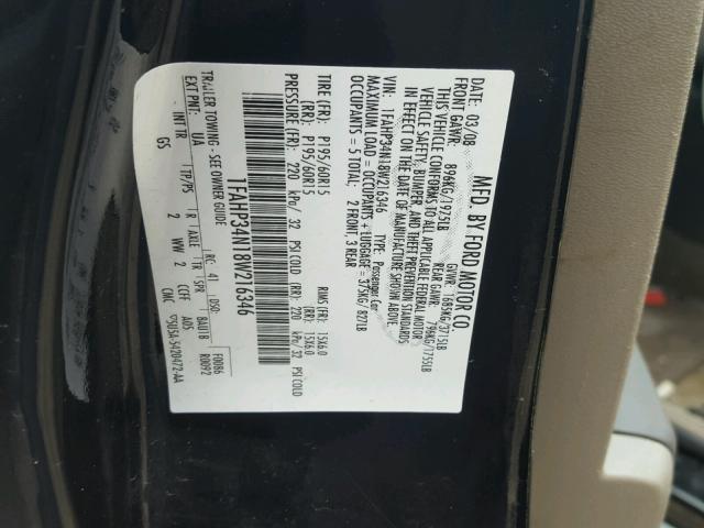 1FAHP34N18W216346 - 2008 FORD FOCUS S/SE BLACK photo 10