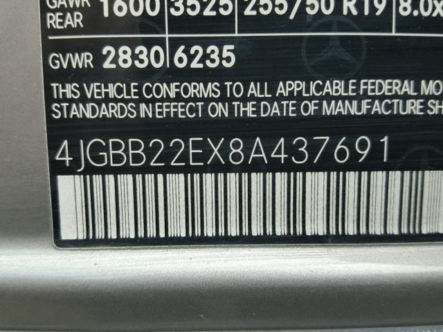 4JGBB22EX8A437691 - 2008 MERCEDES-BENZ ML 320 CDI GRAY photo 10