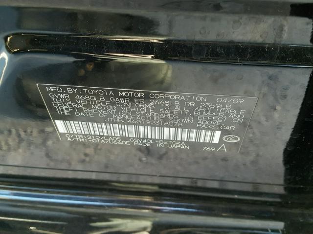 JTHBJ46G192318078 - 2009 LEXUS ES 350 BLACK photo 10