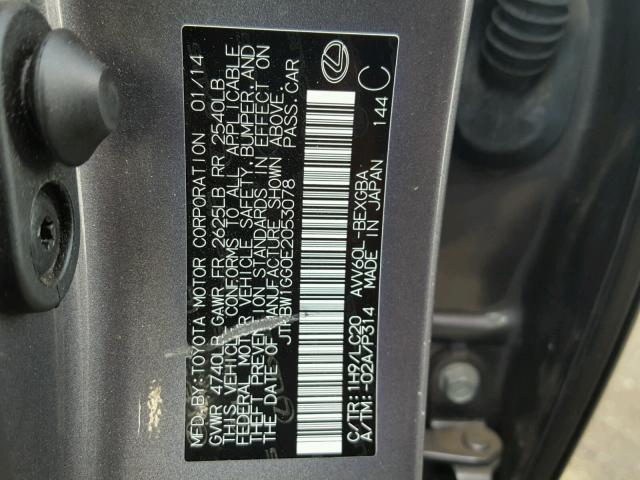 JTHBW1GG0E2053078 - 2014 LEXUS ES 300H GRAY photo 10