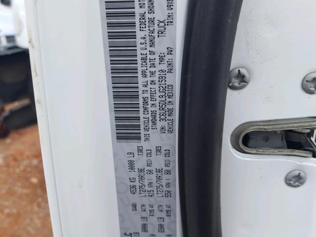 3C6UR5DL9JG215910 - 2018 RAM 2500 SLT WHITE photo 10