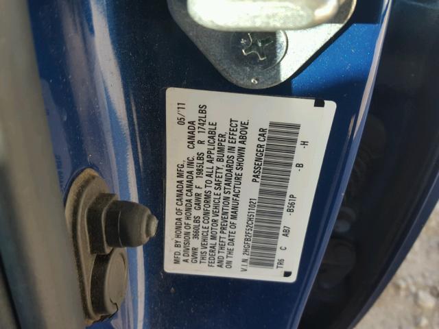 2HGFB2F52CH511021 - 2012 HONDA CIVIC LX BLUE photo 10