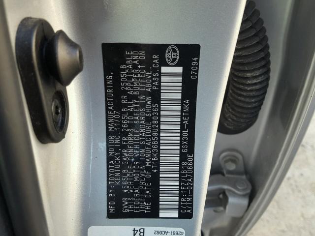 4T1BK36B58U280365 - 2008 TOYOTA AVALON XL SILVER photo 10