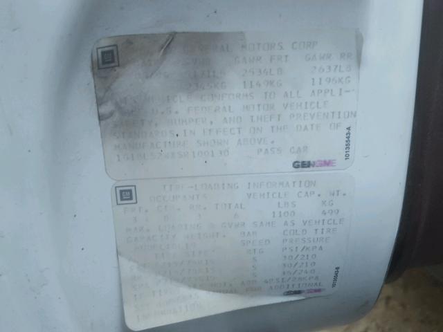 1G1BL52WXSR100130 - 1995 CHEVROLET CAPRICE CL 白色 照片 10