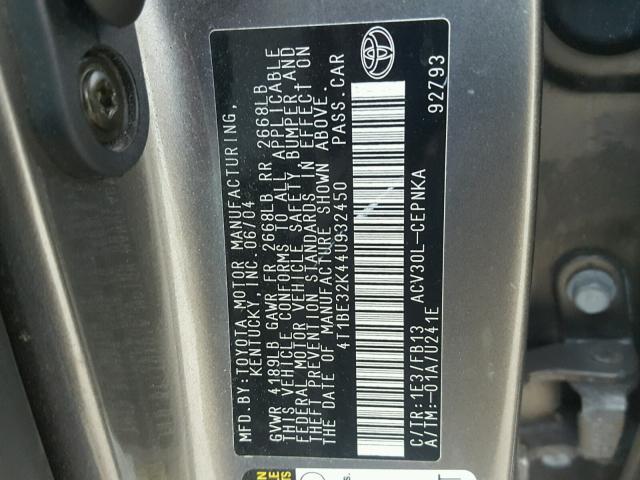 4T1BE32K44U932450 - 2004 TOYOTA CAMRY LE CHARCOAL photo 10