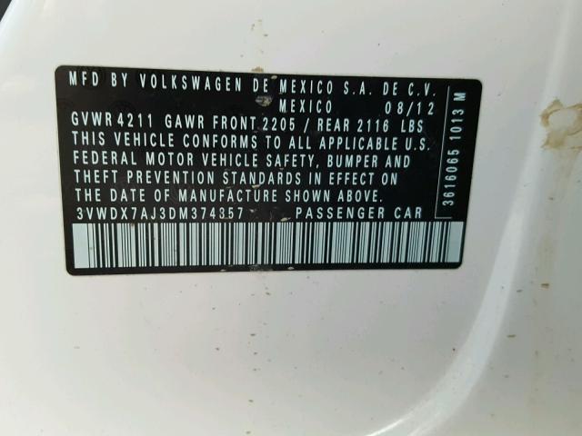 3VWDX7AJ3DM374857 - 2013 VOLKSWAGEN JETTA SE WHITE photo 10