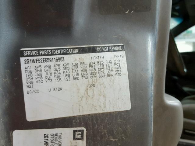 2G1WF52E659115903 - 2005 CHEVROLET IMPALA 灰色 照片 10