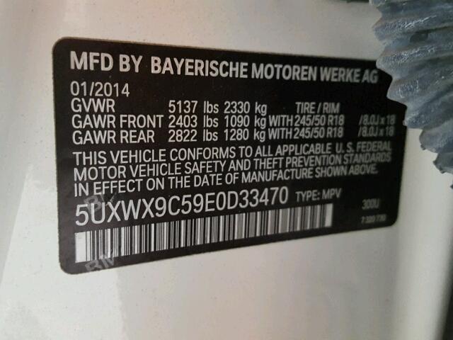 5UXWX9C59E0D33470 - 2014 BMW X3 XDRIVE2 WHITE photo 10