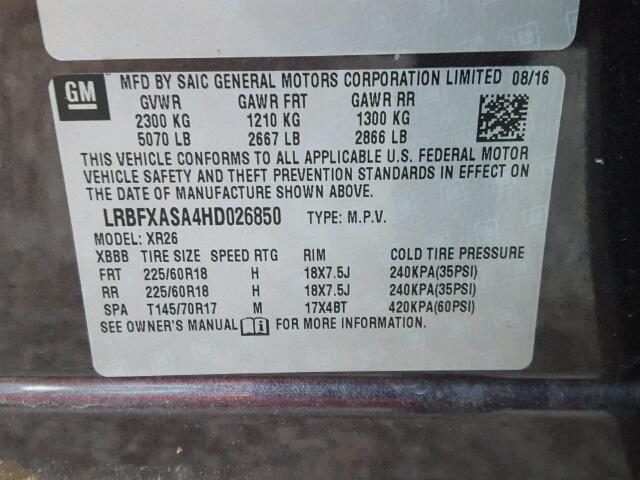 LRBFXASA4HD026850 - 2017 BUICK ENVISION P BROWN photo 10