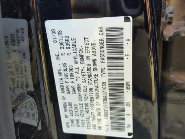 1HGCP26838A071069 - 2008 HONDA ACCORD EXL Qara foto 10