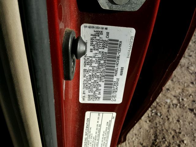 4T1BE32K12U002650 - 2002 TOYOTA CAMRY LE RED photo 10