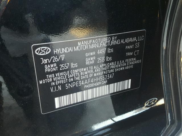 5NPE34AF4HH552347 - 2017 HYUNDAI SONATA SPO BLACK photo 10