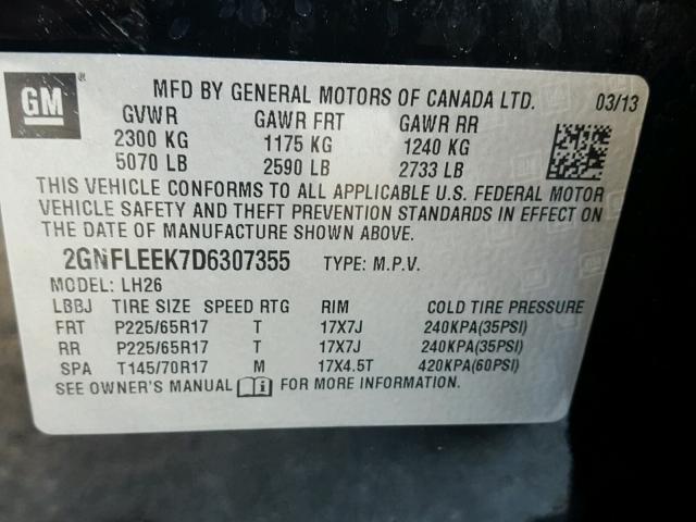 2GNFLEEK7D6307355 - 2013 CHEVROLET EQUINOX LT BLACK photo 10