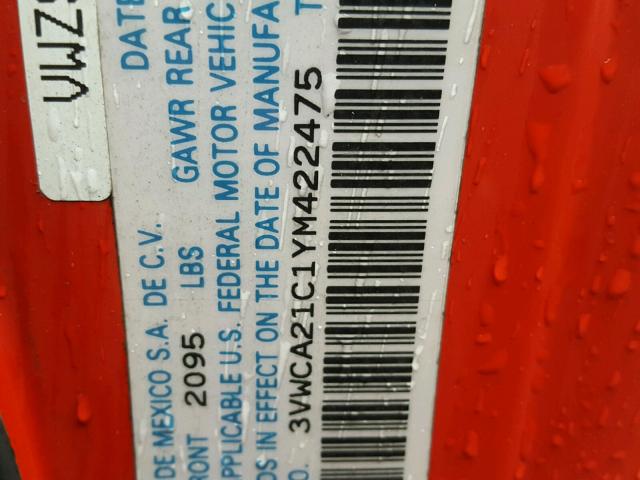 3VWCA21C1YM422475 - 2000 VOLKSWAGEN NEW BEETLE 红色 照片 10