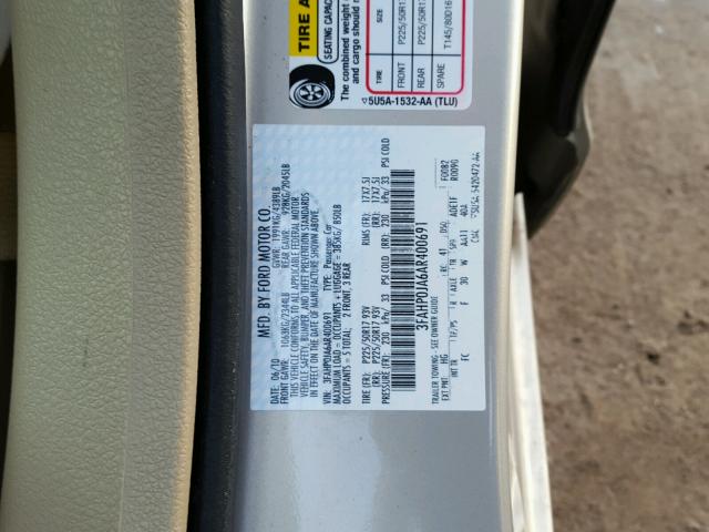 3FAHP0JA6AR400691 - 2010 FORD FUSION SEL BEIGE photo 10