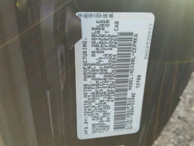 4T1BF32K72U525894 - 2002 TOYOTA CAMRY LE BLACK photo 10