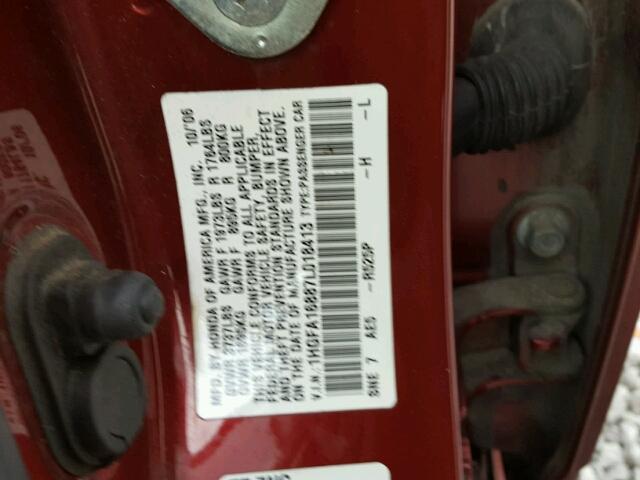 1HGFA16887L018413 - 2007 HONDA CIVIC EX MAROON photo 10