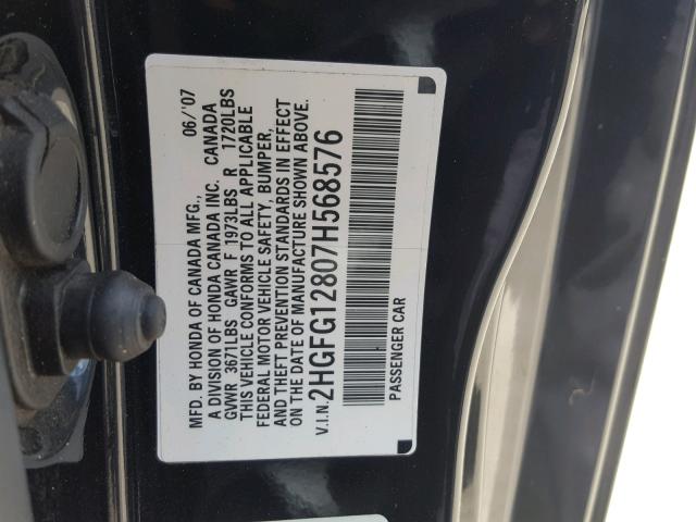 2HGFG12807H568576 - 2007 HONDA CIVIC EX 黑色 照片 10