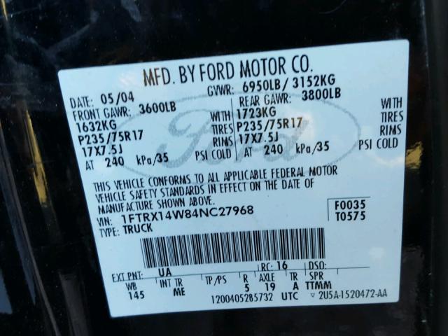 1FTRX14W84NC27968 - 2004 FORD F150 BLACK photo 10