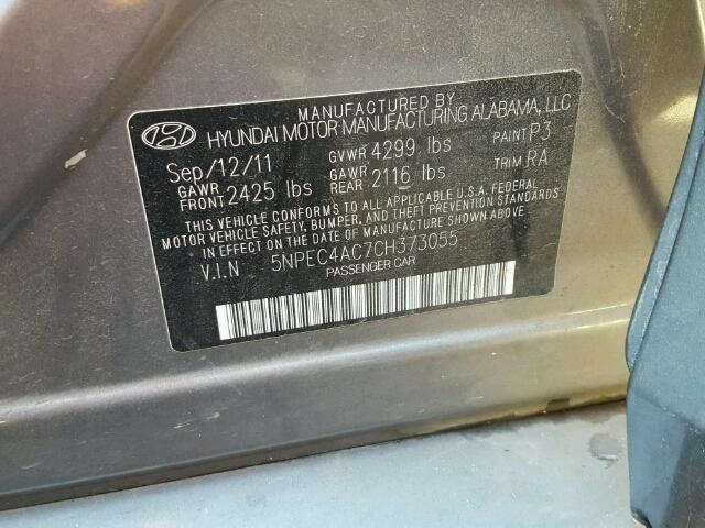 5NPEC4AC7CH373055 - 2012 HYUNDAI SONATA SE GRAY photo 10