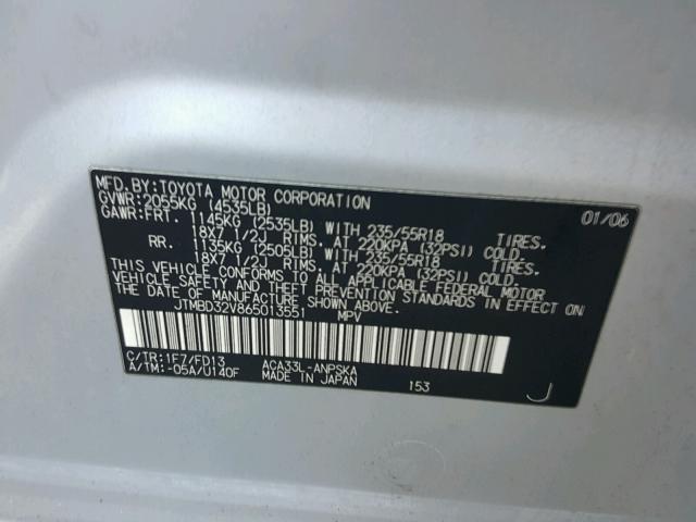 JTMBD32V865013551 - 2006 TOYOTA RAV4 SPORT SILVER photo 10