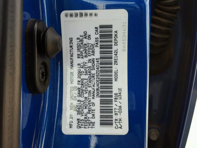 1NXBU40E29Z040145 - 2009 TOYOTA COROLLA BA BLUE photo 10