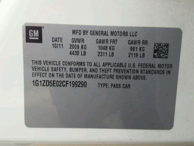 1G1ZD5E02CF199290 - 2012 CHEVROLET MALIBU 2LT WHITE photo 10