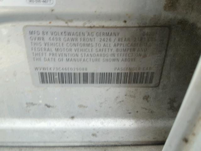 WVWEK73C46E029088 - 2006 VOLKSWAGEN PASSAT 2.0 SILVER photo 10