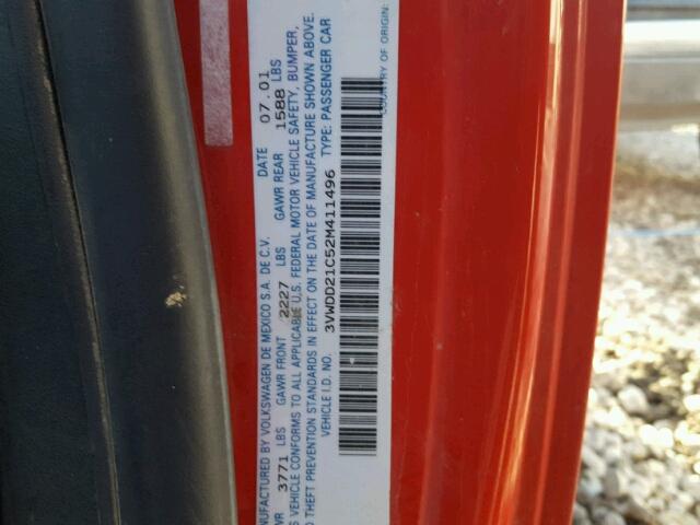 3VWDD21C52M411496 - 2002 VOLKSWAGEN NEW BEETLE 红色 照片 10