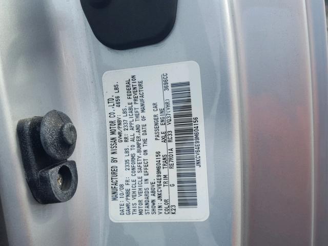 JNKCV64E99M604156 - 2009 INFINITI G37 BASE SILVER photo 10